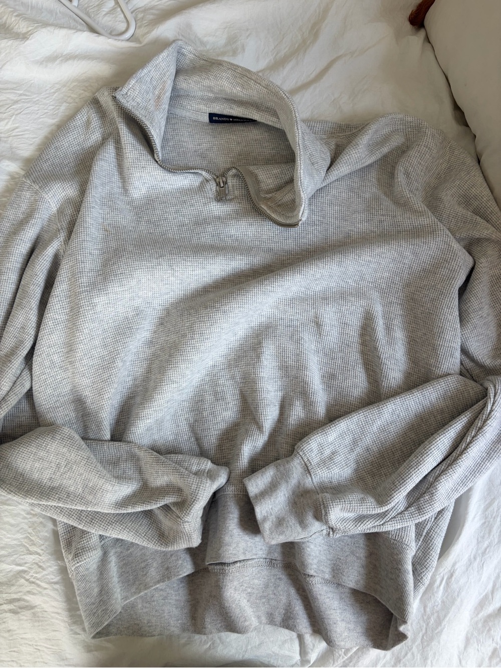 Brandy Melville Light Heather Gray Waffle Knit Half-Zip Pullover